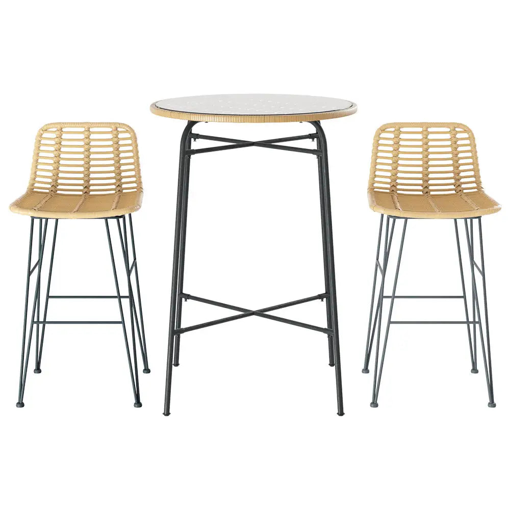 Gardeon 3-piece Outdoor Bar Set Wicker Table Chairs Patio Bistro
