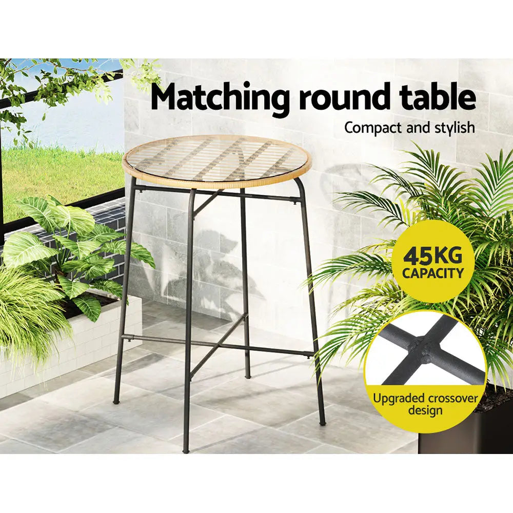 Gardeon 3-piece Outdoor Bar Set Wicker Table Chairs Patio Bistro