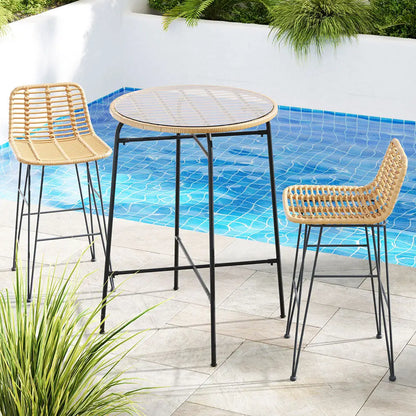 Gardeon 3-piece Outdoor Bar Set Wicker Table Chairs Patio Bistro