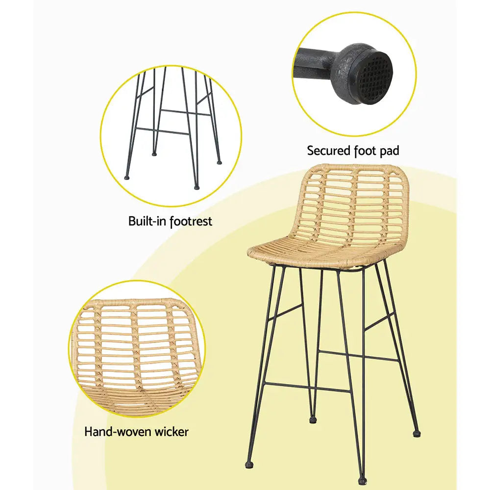 Gardeon 3-piece Outdoor Bar Set Wicker Table Chairs Patio Bistro