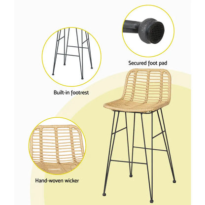 Gardeon 3-piece Outdoor Bar Set Wicker Table Chairs Patio Bistro