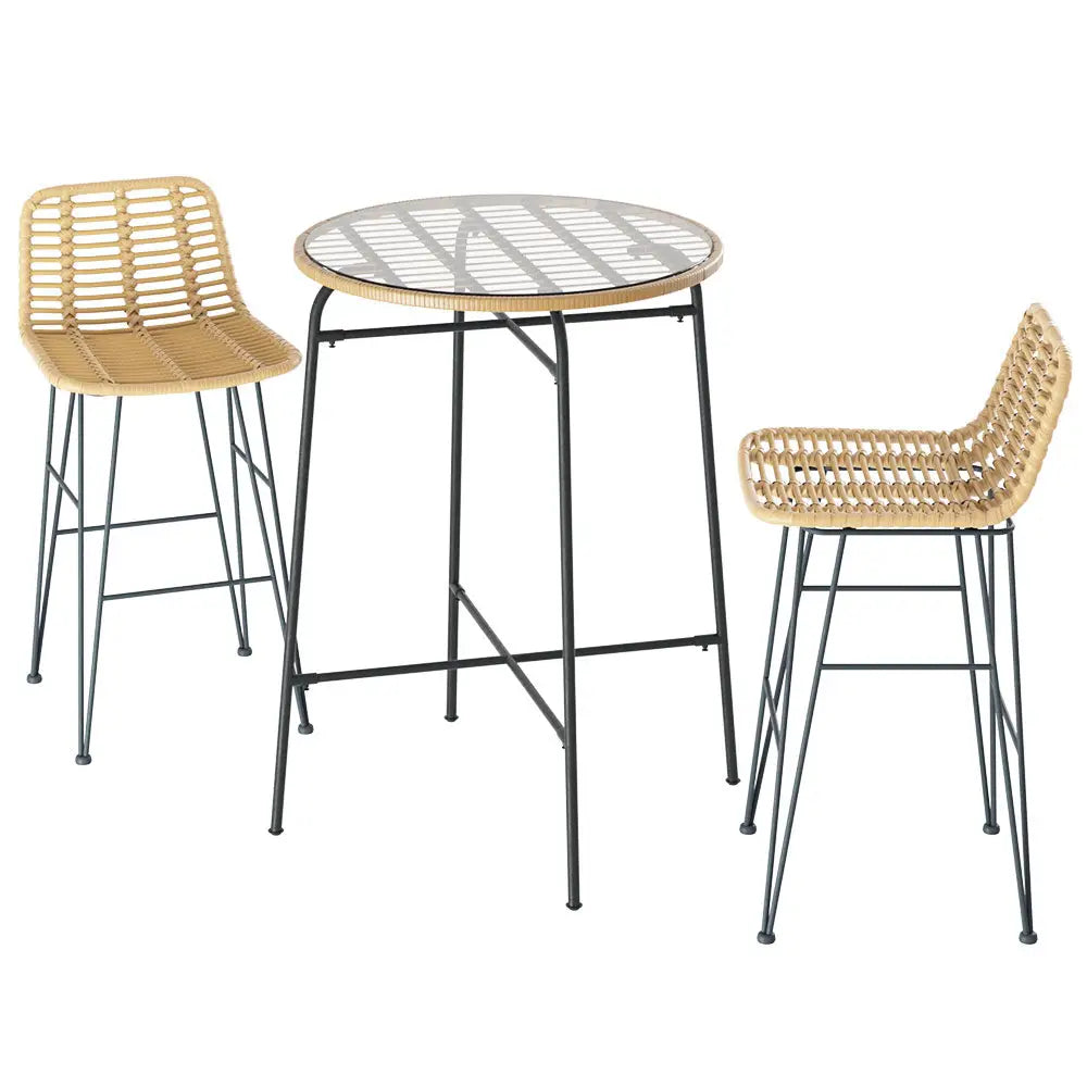 Gardeon 3-piece Outdoor Bar Set Wicker Table Chairs Patio Bistro