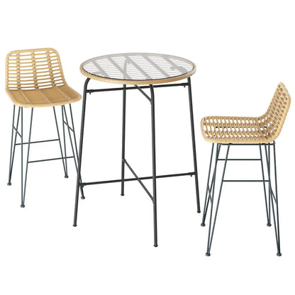 Gardeon 3-piece Outdoor Bar Set Wicker Table Chairs Patio Bistro