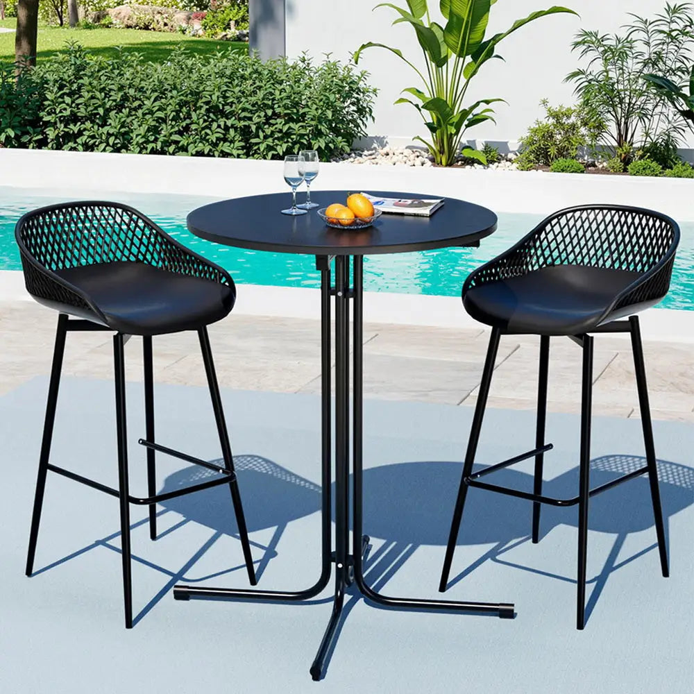 Gardeon 3pc Outdoor Bar Set Stools Dining Chairs Table Patio Furniture Bistro Black