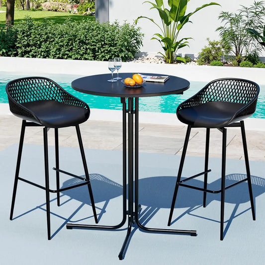 Gardeon 3pc Outdoor Bar Set Stools Dining Chairs Table Patio Furniture Bistro Black