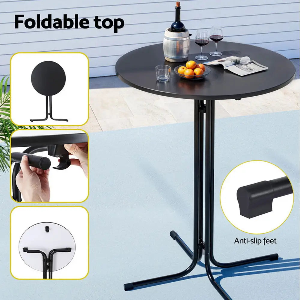 Gardeon 3pc Outdoor Bar Set Stools Dining Chairs Table Patio Furniture Bistro Black