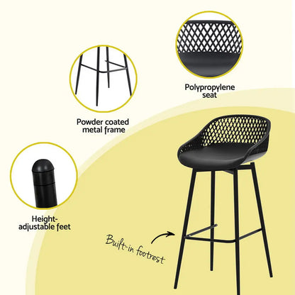 Gardeon 3pc Outdoor Bar Set Stools Dining Chairs Table Patio Furniture Bistro Black