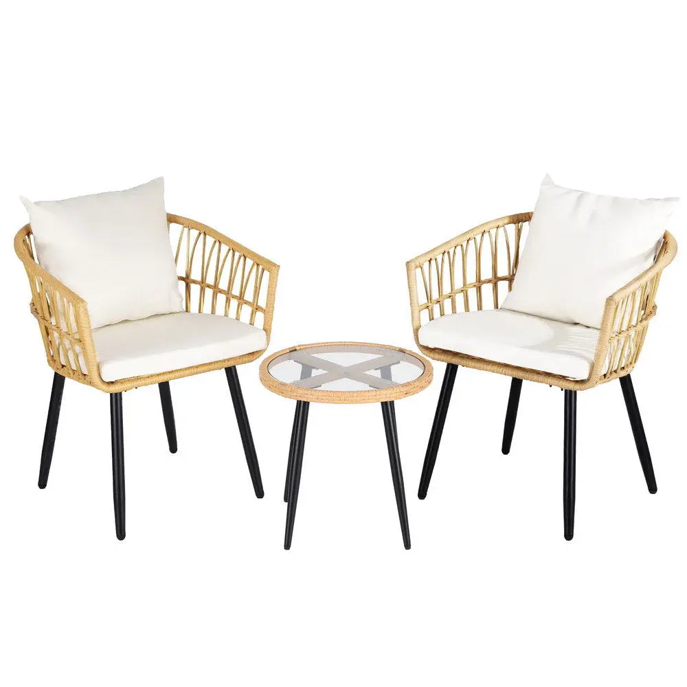 Gardeon 3pc Outdoor Bistro Set Patio Furniture Lounge Setting Table and Chairs Natural