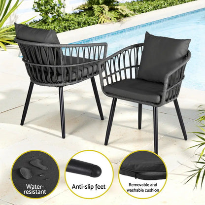 Gardeon 3pc Outdoor Bistro Set Patio Furniture Lounge Setting Table and Chairs Grey