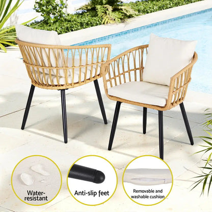 Gardeon 3pc Outdoor Bistro Set Patio Furniture Lounge Setting Table and Chairs Natural