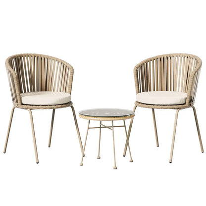 Gardeon 3pc Outdoor Bistro Set Patio Furniture Rope Setting Chairs Table Beige