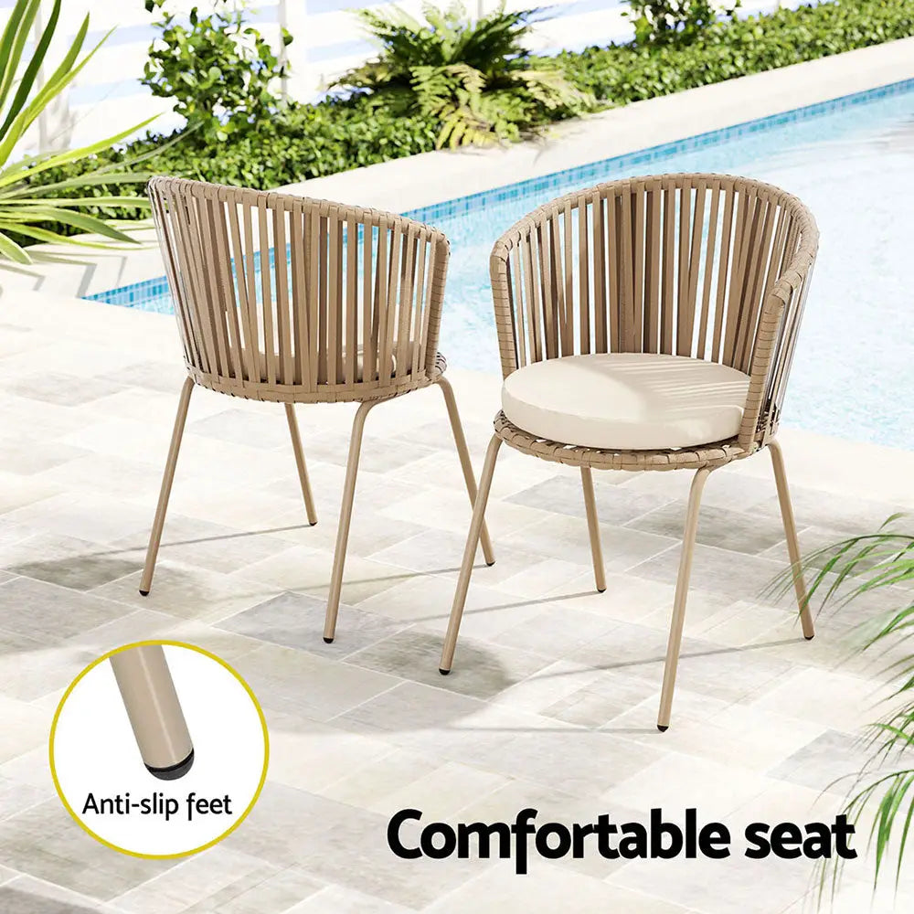 Gardeon 3pc Outdoor Bistro Set Patio Furniture Rope Setting Chairs Table Beige
