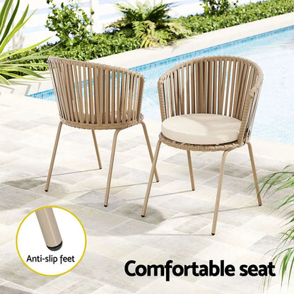 Gardeon 3pc Outdoor Bistro Set Patio Furniture Rope Setting Chairs Table Beige