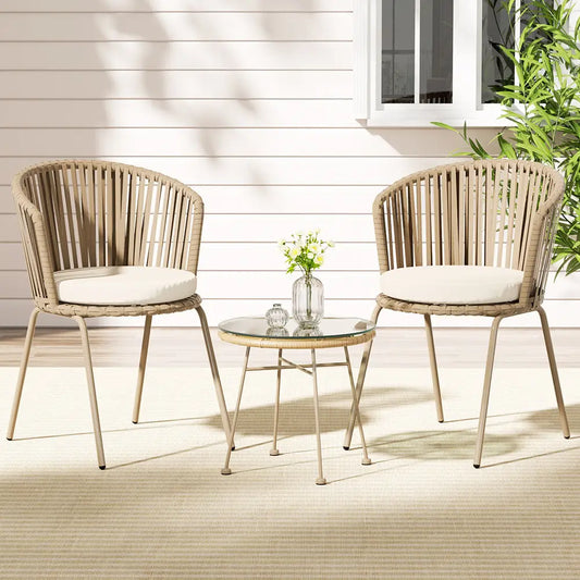 Gardeon 3pc Outdoor Bistro Set Patio Furniture Rope Setting Chairs Table Beige