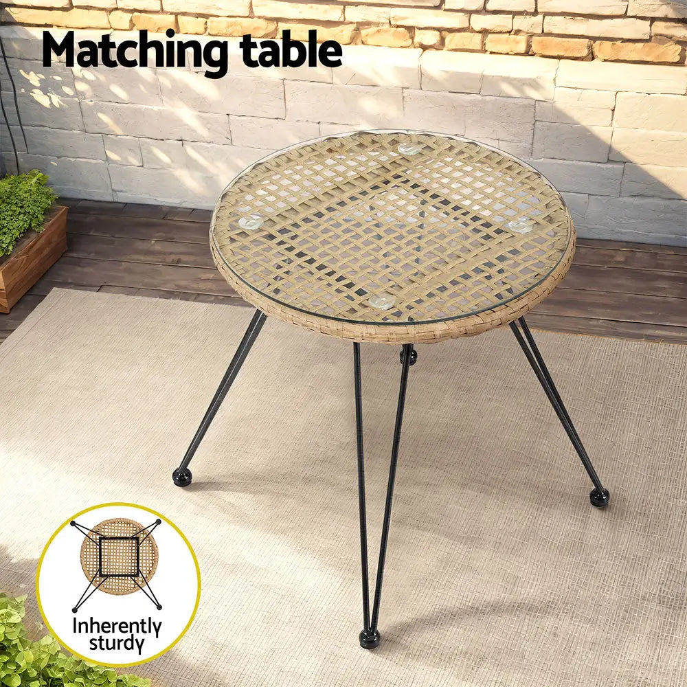Gardeon 3pc Outdoor Furniture Bistro Set Lounge Setting Table Chairs Cushion Patio Grey