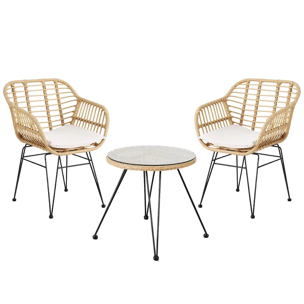 Gardeon 3pc Outdoor Furniture Bistro Set Lounge Setting Table Chairs Cushion Patio Grey