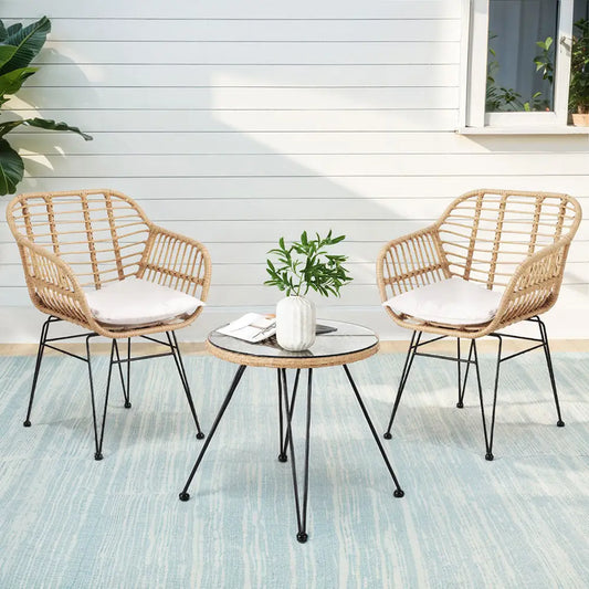 Gardeon 3pc Outdoor Furniture Bistro Set Lounge Setting Table Chairs Cushion Patio Grey