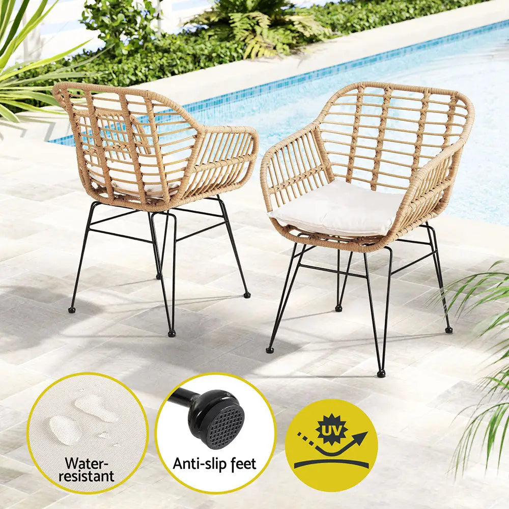 Gardeon 3pc Outdoor Furniture Bistro Set Lounge Setting Table Chairs Cushion Patio Grey