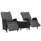 Gardeon 3pc Recliner Chairs Table Sun Lounge Outdoor Furniture Wicker Adjustable Black
