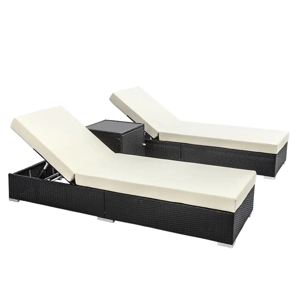 Gardeon 3pc Sun Lounge Wicker Lounger Outdoor Furniture Day Bed Rattan Garden