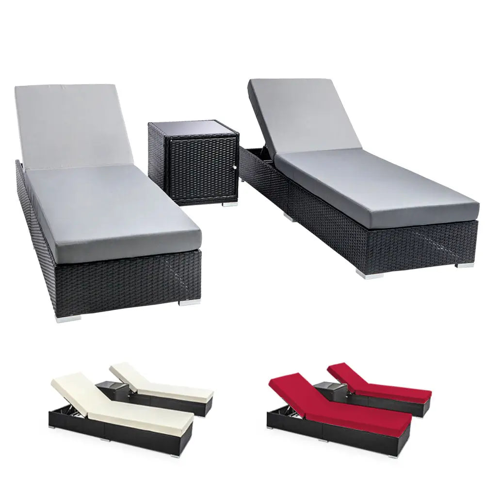 Gardeon 3pc Sun Lounge Wicker Lounger Outdoor Furniture Day Bed Rattan Garden
