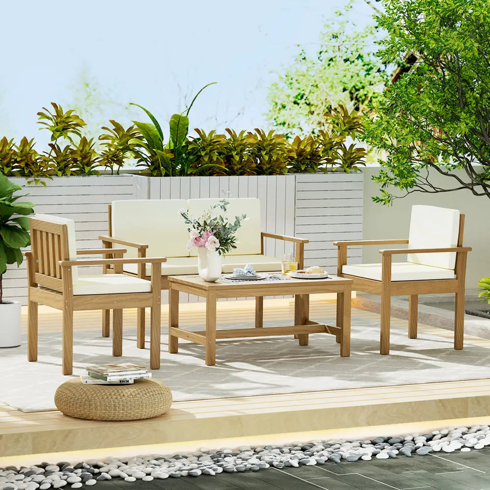 Gardeon 4-piece Outdoor Sofa Set Wooden Couch Lounge Setting