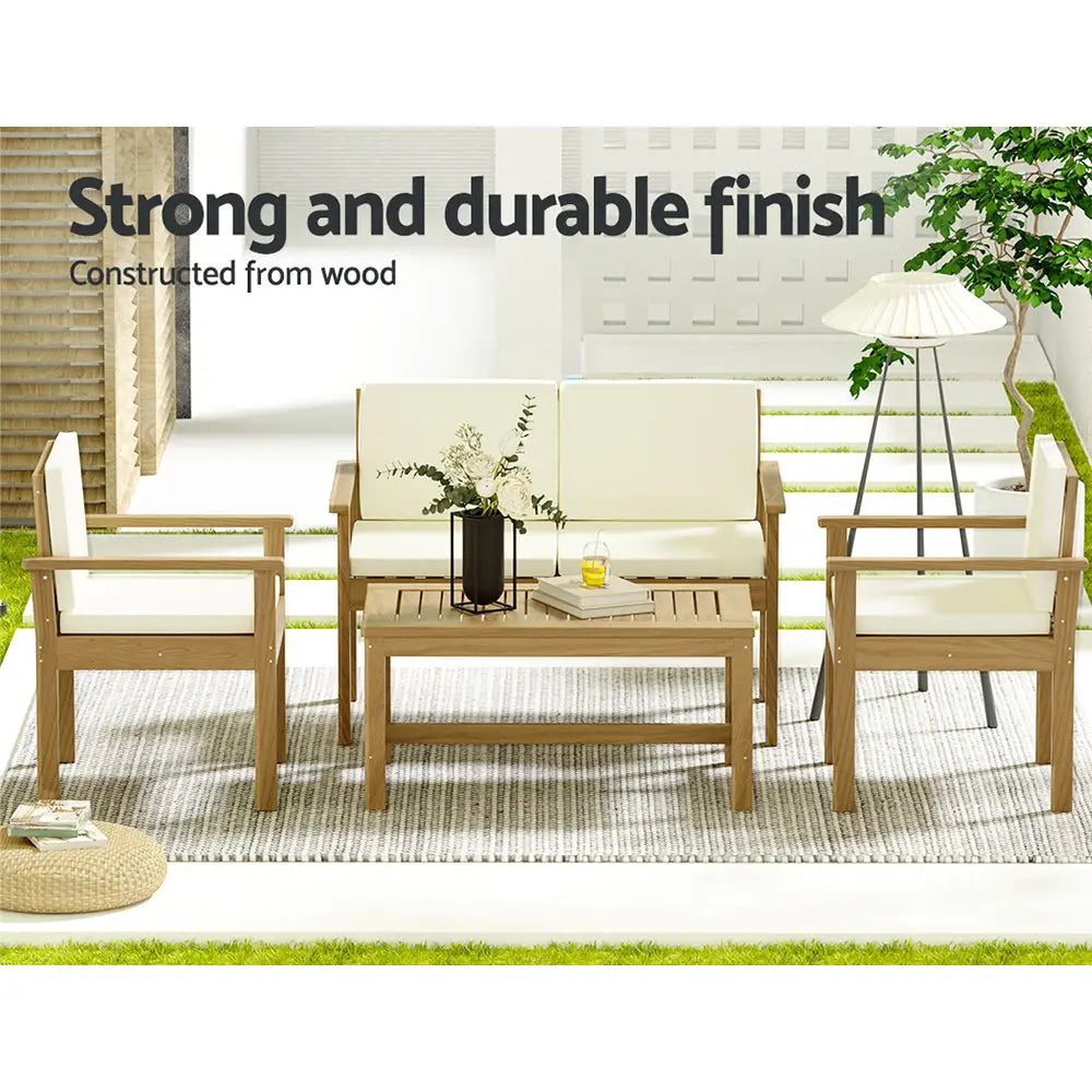 Gardeon 4-piece Outdoor Sofa Set Wooden Couch Lounge Setting