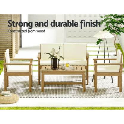 Gardeon 4-piece Outdoor Sofa Set Wooden Couch Lounge Setting