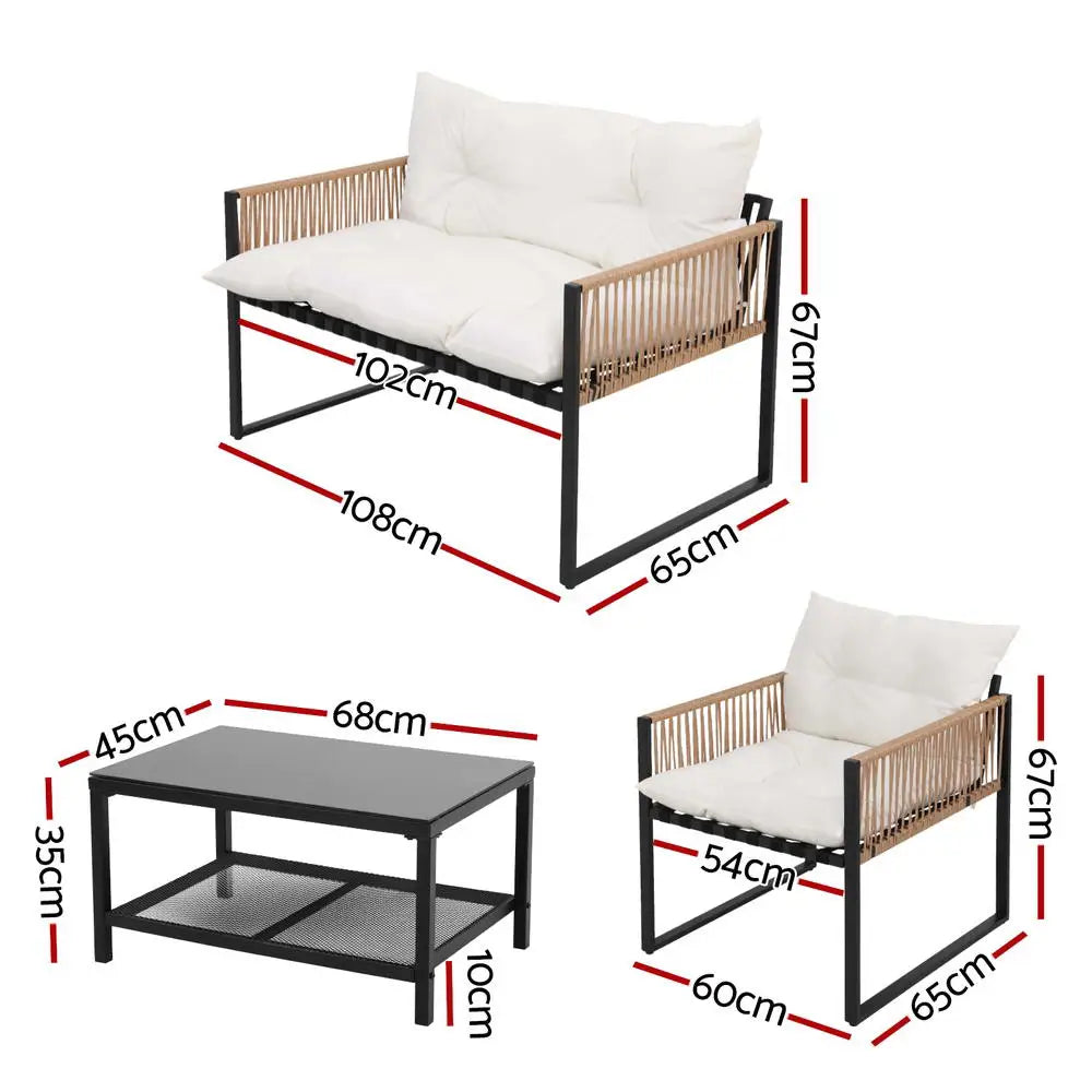 Gardeon 4 Seater Outdoor Sofa Set 4pcs Table Chair Garden Patio Furniture
