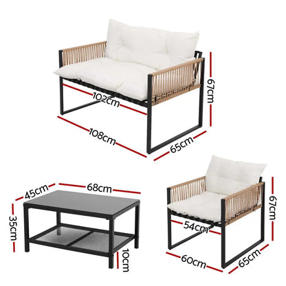 Gardeon 4 Seater Outdoor Sofa Set 4pcs Table Chair Garden Patio Furniture