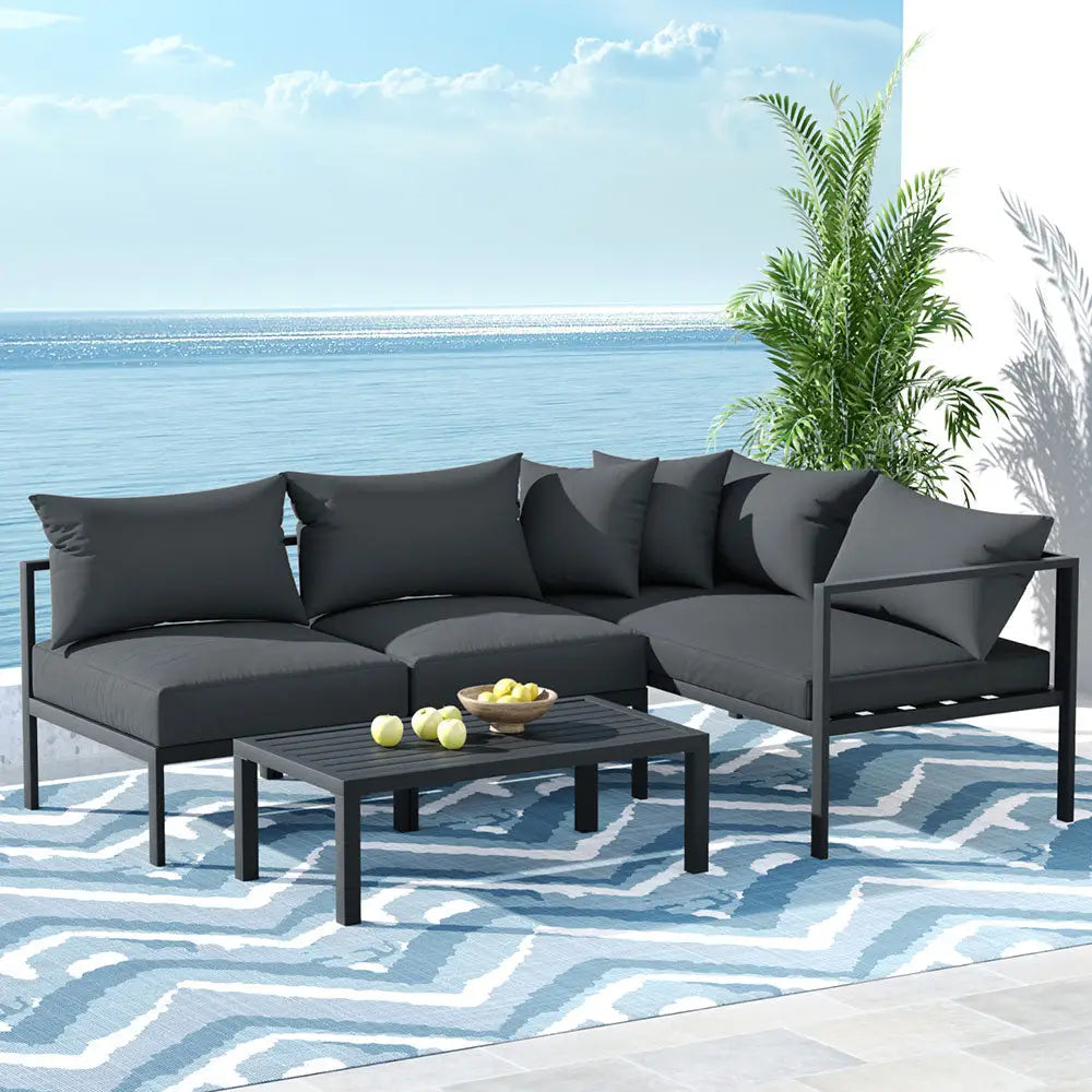 Gardeon 4 Seater Outdoor Sofa Set Aluminium Patio Furniture Setting 4pc Charcoal