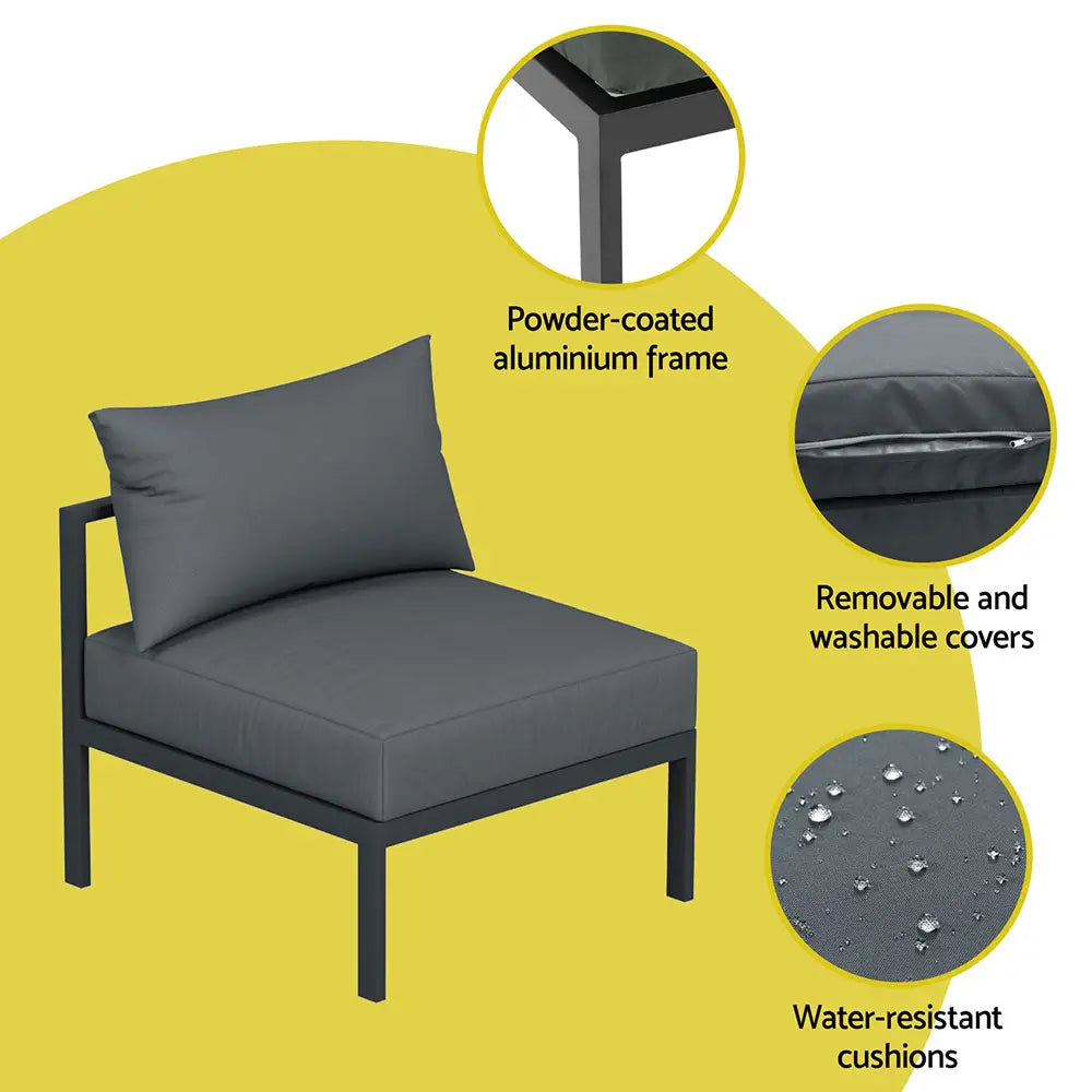 Gardeon 4 Seater Outdoor Sofa Set Aluminium Patio Furniture Setting 4pc Charcoal