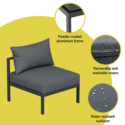 Gardeon 4 Seater Outdoor Sofa Set Aluminium Patio Furniture Setting 4pc Charcoal