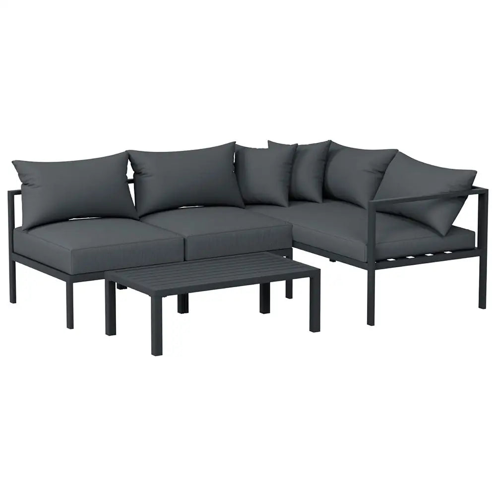 Gardeon 4 Seater Outdoor Sofa Set Aluminium Patio Furniture Setting 4pc Charcoal