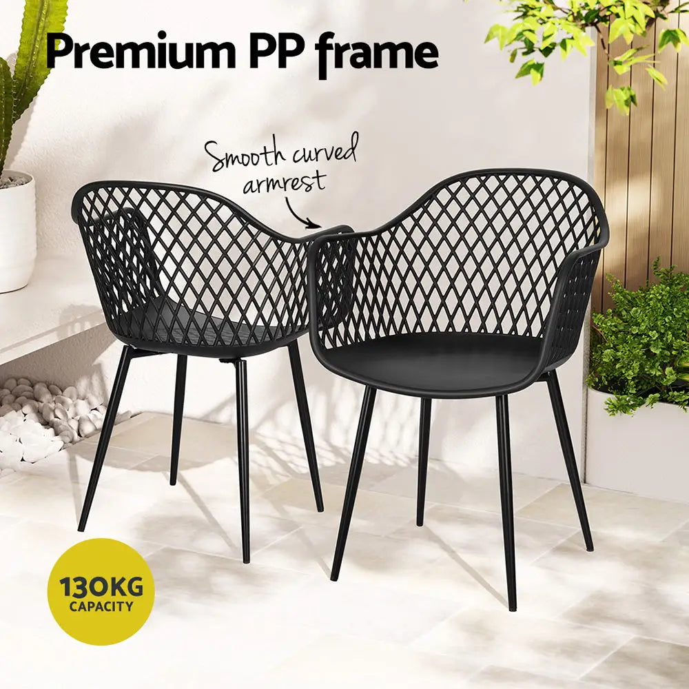 Gardeon 4pc Outdoor Dining Chairs Pp Lounge Chair Patio Furniture Garden Black