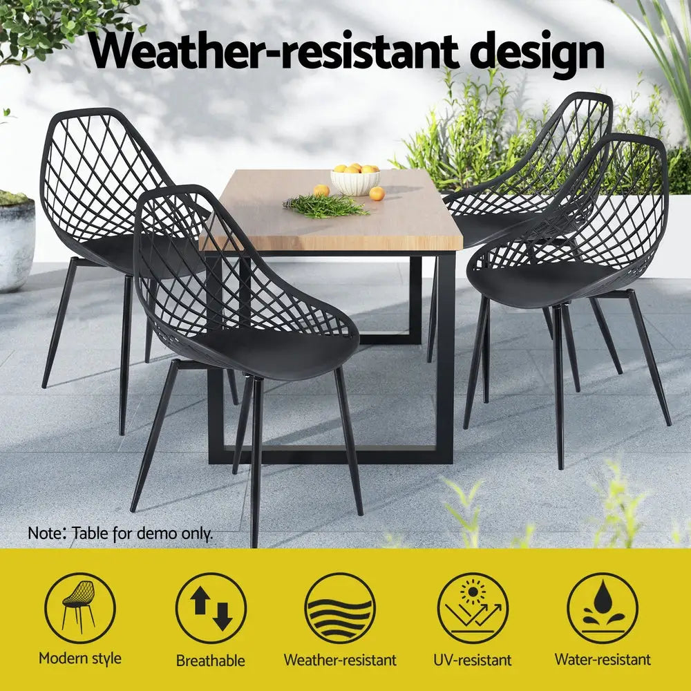 Gardeon 4pc Outdoor Dining Chairs Pp Lounge Chair Patio Garden Furniture Black