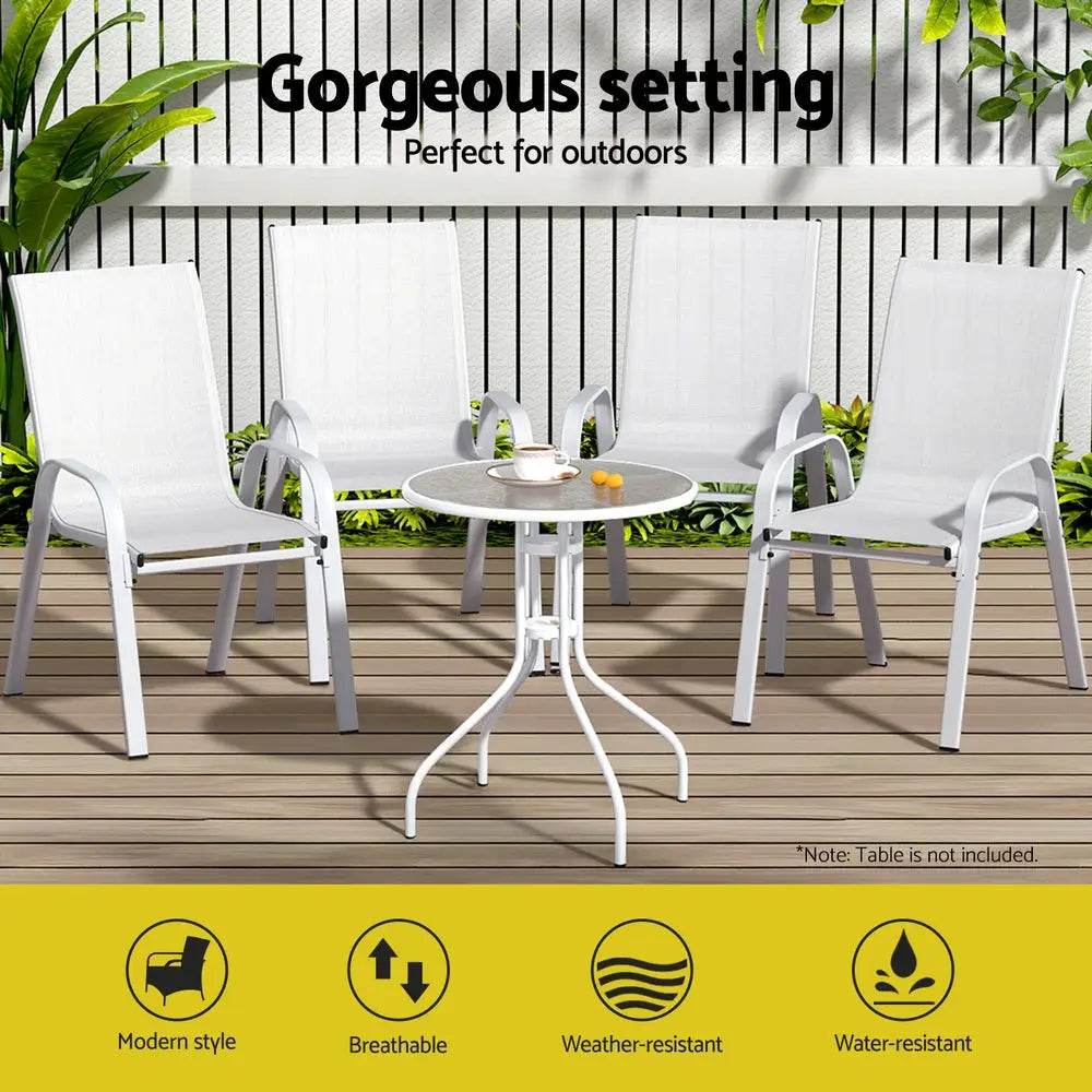Gardeon 4pc Outdoor Dining Chairs Stackable Lounge Chair Patio Furniture White