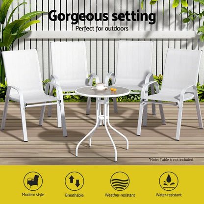 Gardeon 4pc Outdoor Dining Chairs Stackable Lounge Chair Patio Furniture White