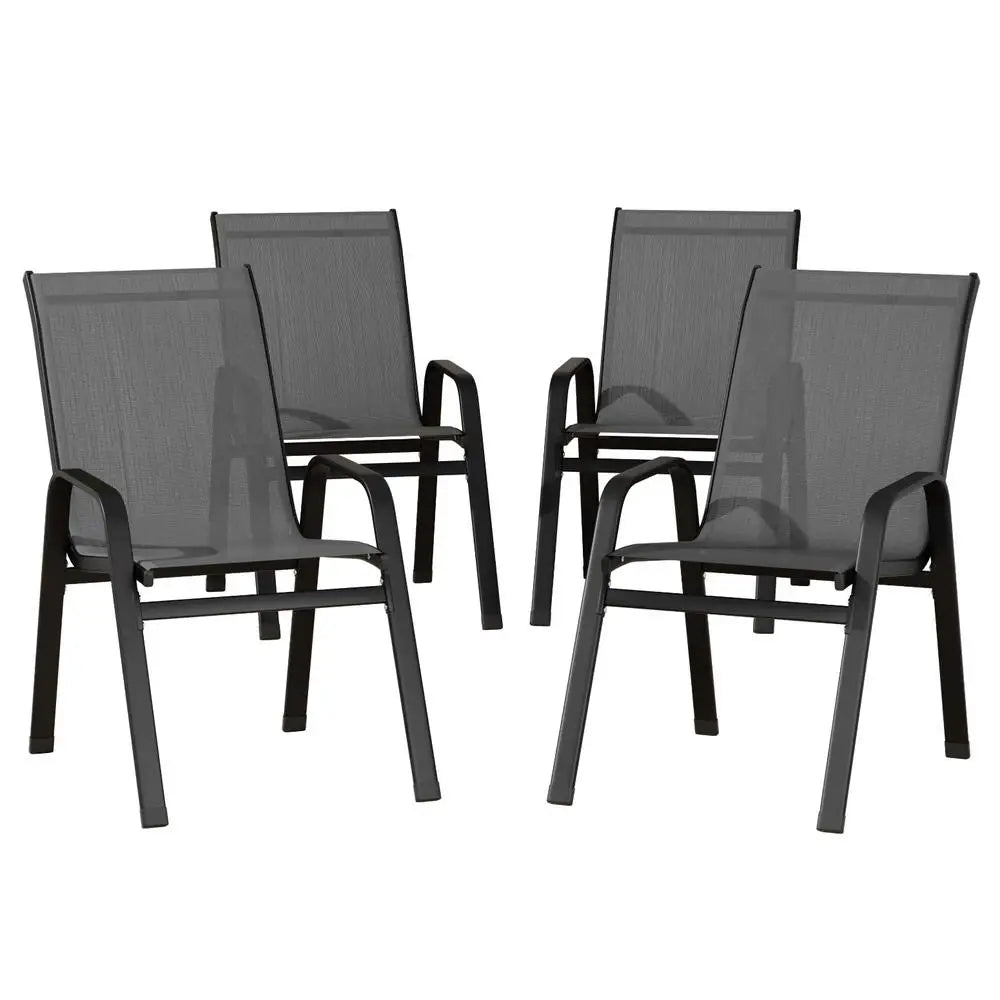 Gardeon 4pc Outdoor Dining Chairs Stackable Lounge Chair Patio Furniture Grey