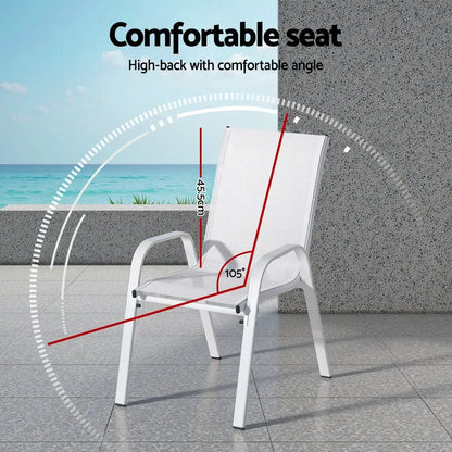 Gardeon 4pc Outdoor Dining Chairs Stackable Lounge Chair Patio Furniture White