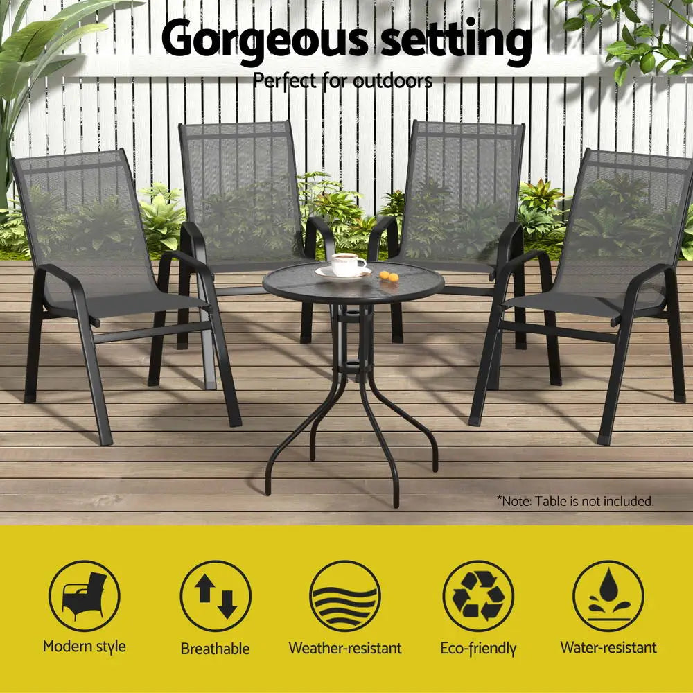 Gardeon 4pc Outdoor Dining Chairs Stackable Lounge Chair Patio Furniture Grey