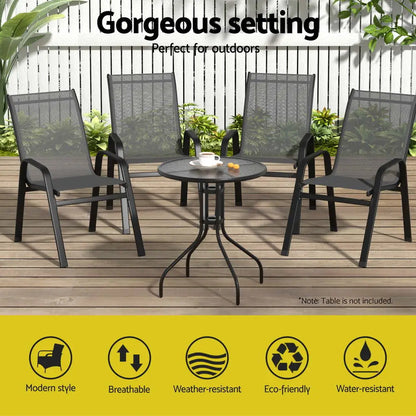 Gardeon 4pc Outdoor Dining Chairs Stackable Lounge Chair Patio Furniture Grey
