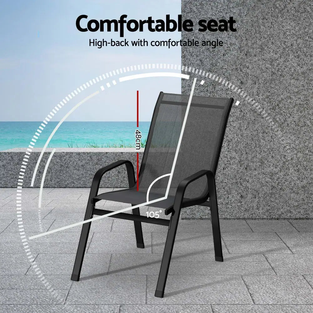 Gardeon 4pc Outdoor Dining Chairs Stackable Lounge Chair Patio Furniture Grey