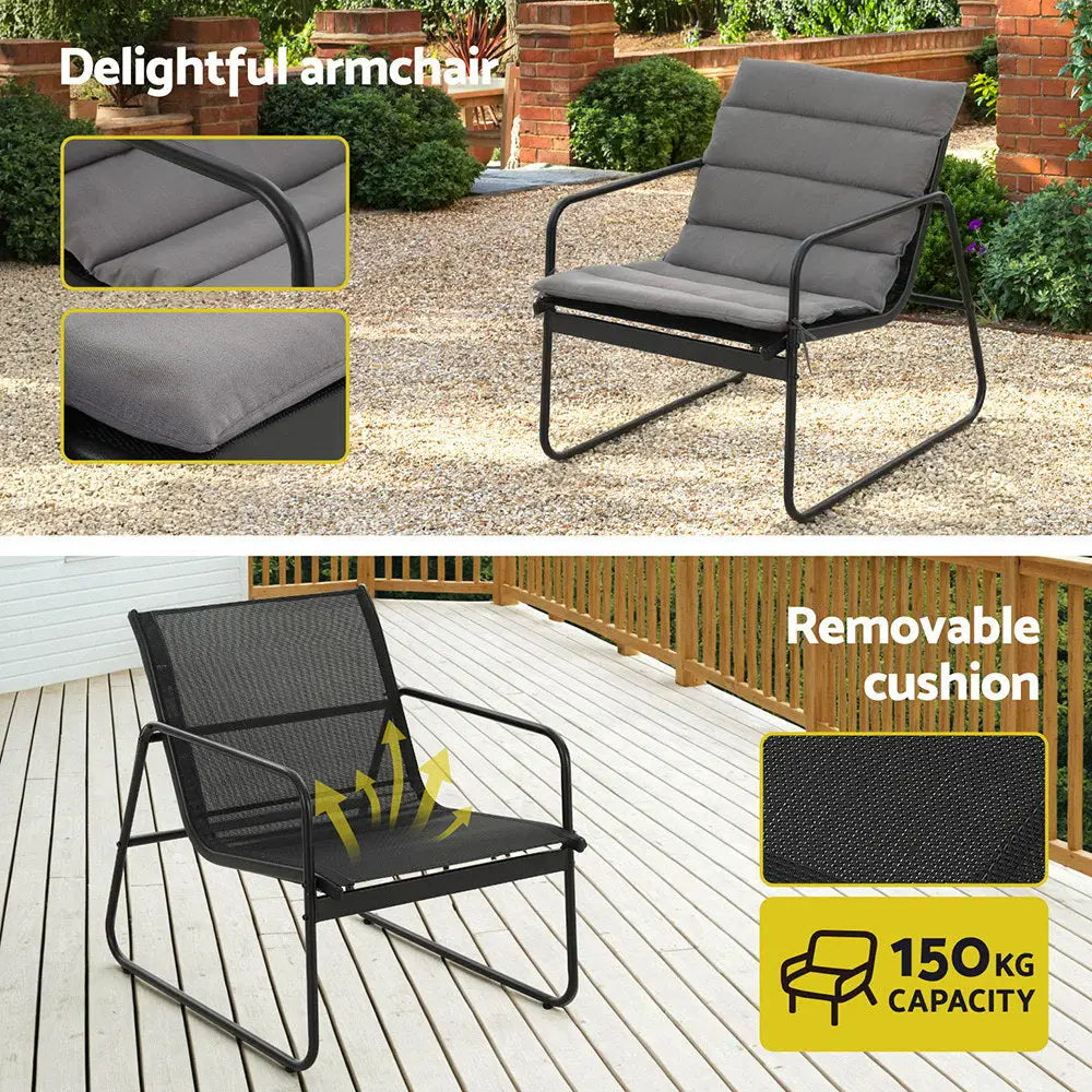Gardeon 4pcs Outdoor Sofa Set Table and Chairs Cushion Textilene Patio Furniture