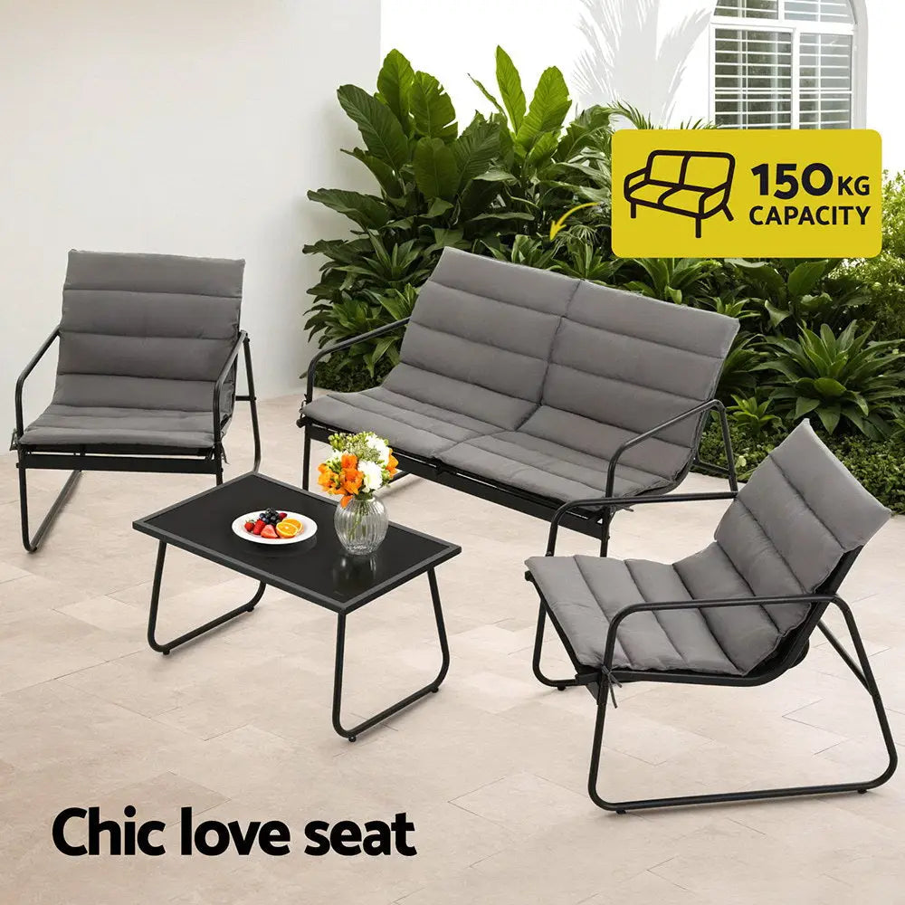 Gardeon 4pcs Outdoor Sofa Set Table and Chairs Cushion Textilene Patio Furniture