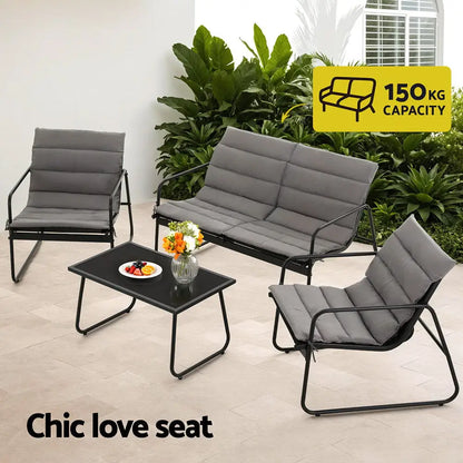 Gardeon 4pcs Outdoor Sofa Set Table and Chairs Cushion Textilene Patio Furniture