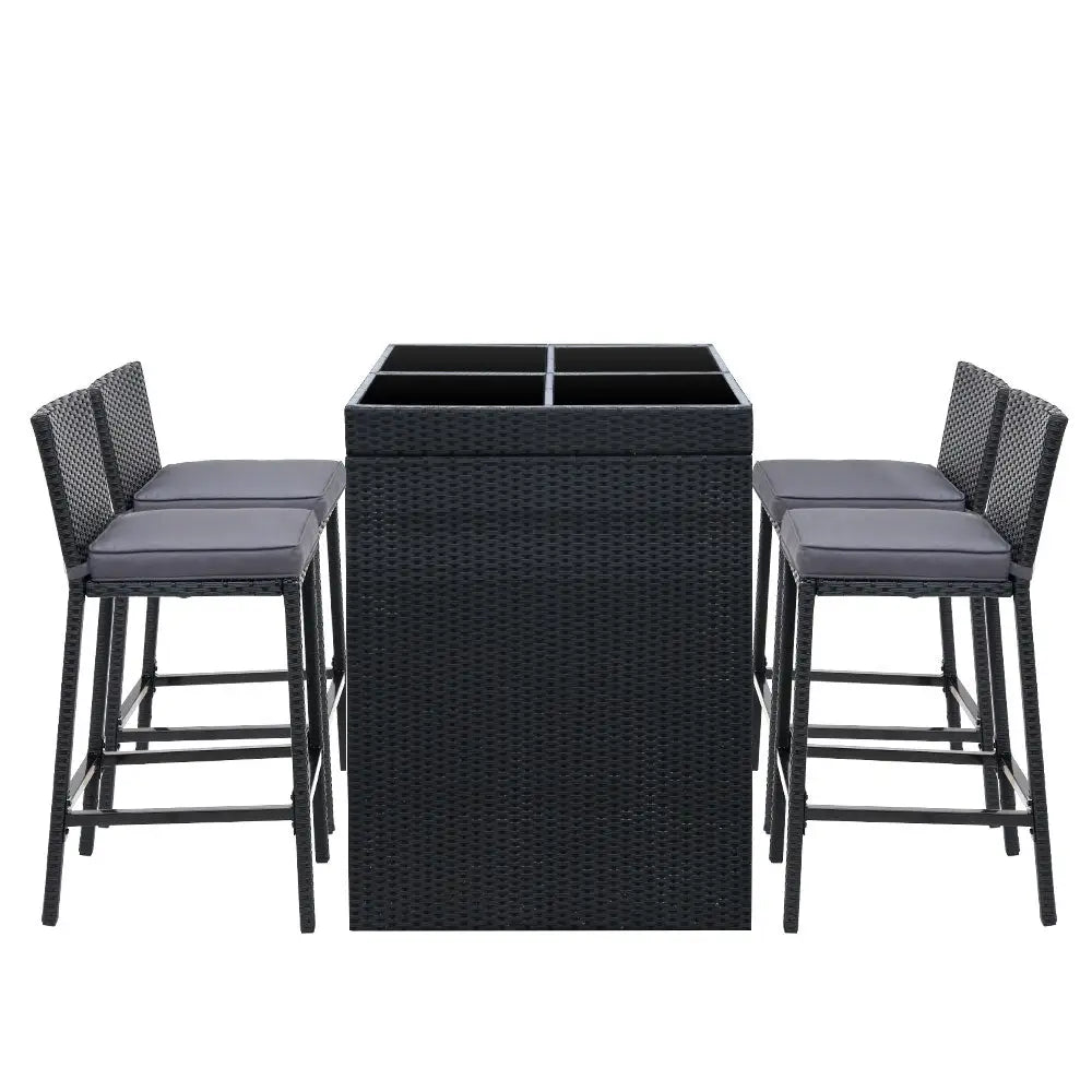 Gardeon 5-piece Outdoor Bar Set Dining Table Stools Wicker Patio Setting