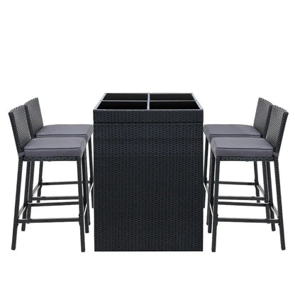 Gardeon 5-piece Outdoor Bar Set Dining Table Stools Wicker Patio Setting