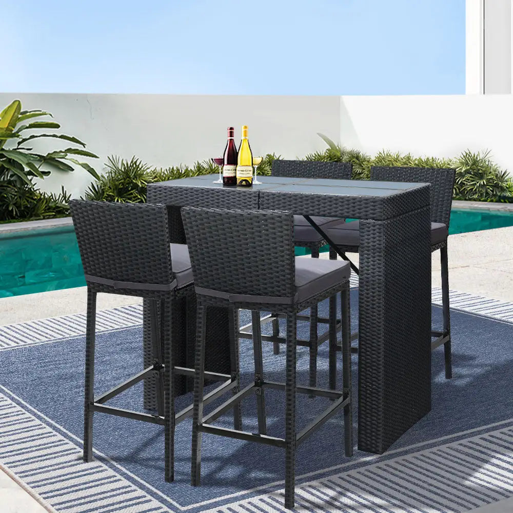 Gardeon 5-piece Outdoor Bar Set Dining Table Stools Wicker Patio Setting