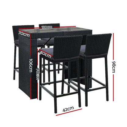 Gardeon 5-piece Outdoor Bar Set Dining Table Stools Wicker Patio Setting